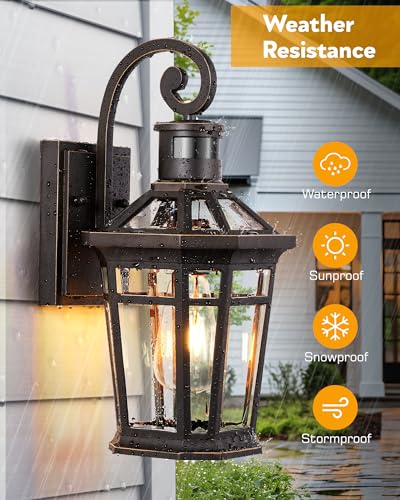 2 Pack Motion Sensor Outdoor Porch Lights Wall Mount (Oil Rubbed Bronze(Gold Trim) / 2-Pack)