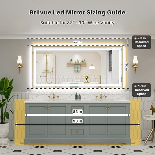 77x36 Inch LED Bathroom Mirror with Gold Frame (Backlit+front Lit With Gold Frame / 77"L x 36"W)