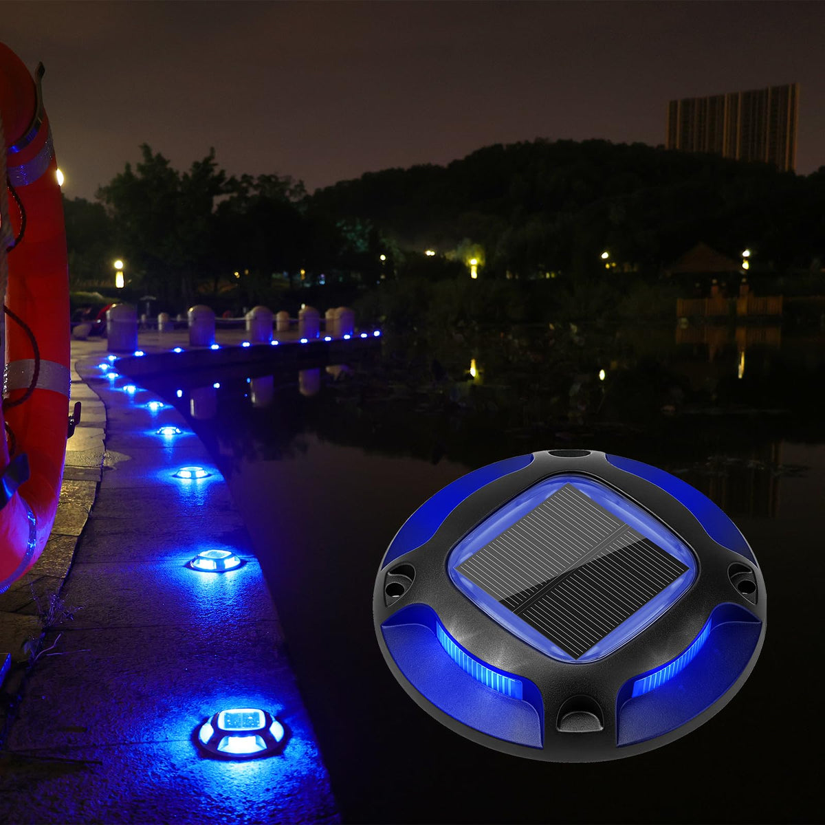 Solar Driveway Lights Dock Marine Lights 12 Pack (White+Blue,Black / 12pack)