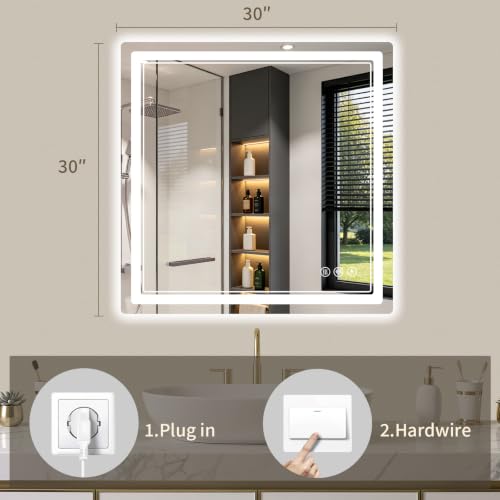 30"x30" LED Bathroom Mirror with Lights (30"L x 30"W)