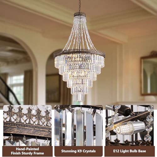 French Empire Vintage Crystal Staircase Chandelier (D28"H48"- Antique Bronze)