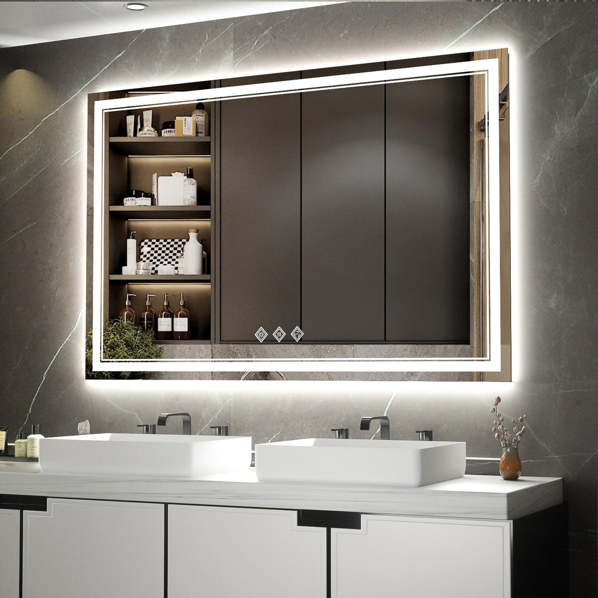 Bathroom Mirror with Lights (Front and Backlit / 60"L x 40"W)