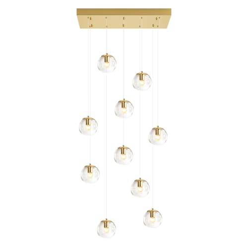 10 Lights Chandeliers for Dining Room Glass Globe Pendant Light Gold Chandeliers Rectangle Pendant Ceiling Light Fixture for Kitchen Island Dining Room Over Table Entryway Lighting Fixture (Gold-Clear / Rectangle 10-Light)