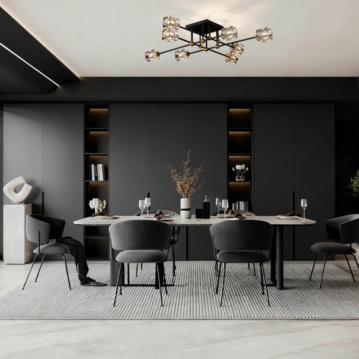 Modern Crystal Ceiling Light Fixture 13 (Black and Gold / 13-Light)