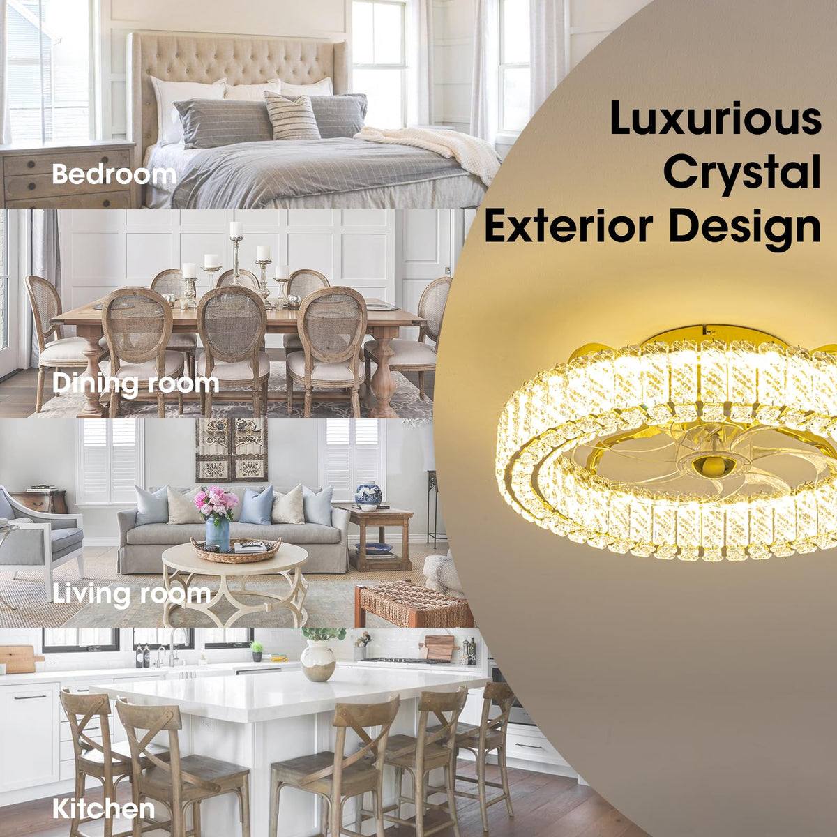 Crystal Ceiling Fan With Lights (Gold - 20.5 Inch)