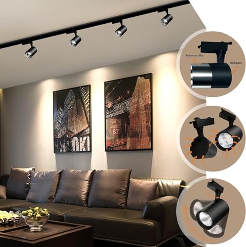 J&L Type LED Track Lighting Kit Dimmable Adjustable Angle Light Heads (Black)