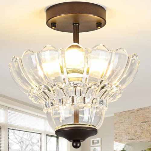 Semi Flush Mount Light with Floral Shade
