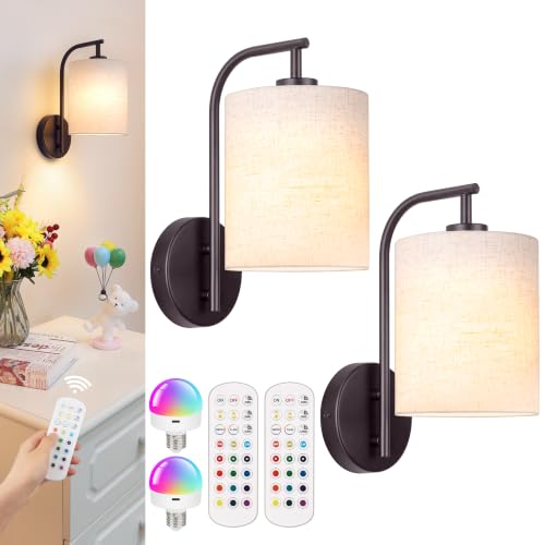 Battery Operated Wall Sconce Set of 2 (Dark Chocolate / Linen / Large)