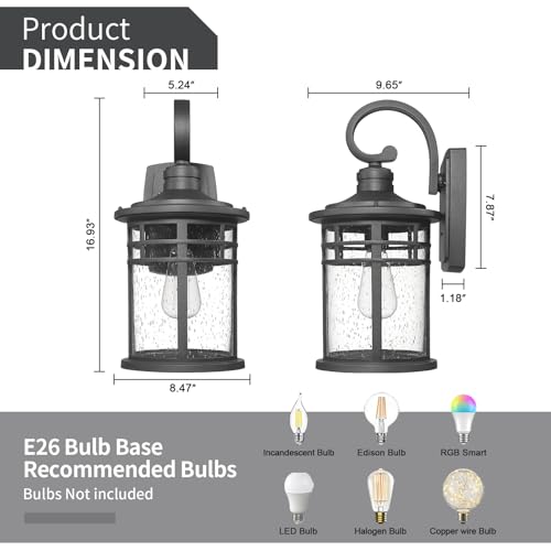 Outdoor Porch Lights Wall Mount Sconces Outdoor Lighting Waterproof Exterior Lantern for House Front Porch Patio Garage Doorway Garden (1 Pack Clear Glass / Large)