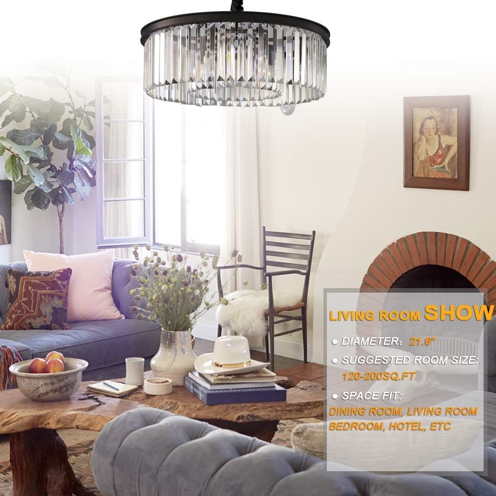 Crystal Chandeliers Modern Contemporary Ceiling Lights Fixtures Pendant Lighting Dining Room Living Room Chandelier D21.6 H7.1 (D22" / Matte Black)