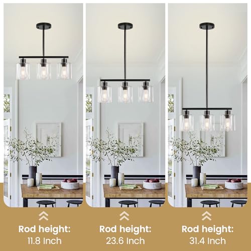 Black 3 Light Kitchen Island Lighting (Black & Clear Glass / 3 Light)