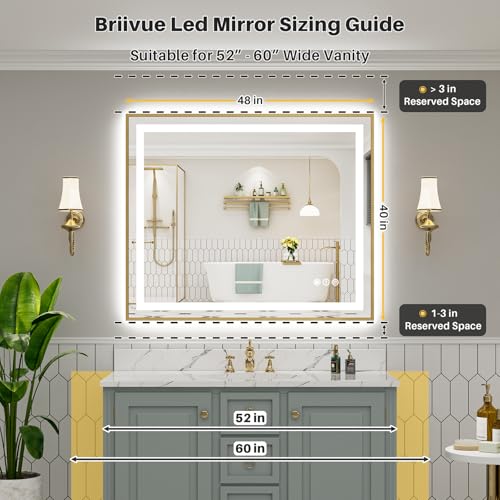 48x40 Inch LED Bathroom Mirror with Gold Frame (Backlit+front Lit With Gold Frame / 48"L x 40"W)