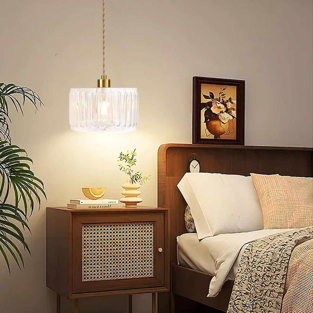 Glass Plug in Pendant Light Hanging Lights with Plug in Cord Milk White Hanging Lamp Gold Dimmable Mid Century Modern Plug in Chandelier Ceiling Fixture for Living Room (Pendant Light-16)