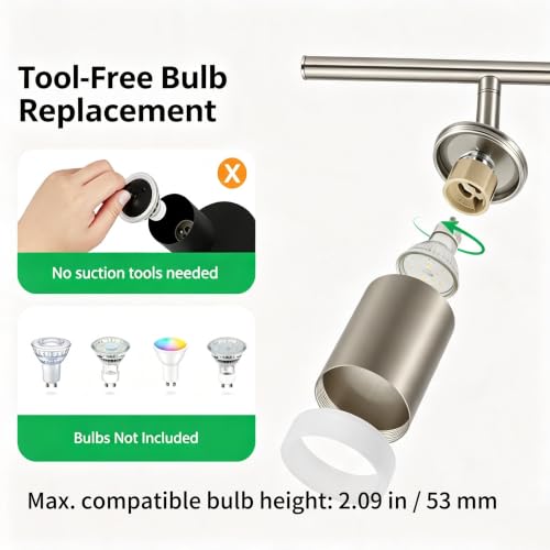 6 Light Nickel Kitchen Track Lighting Fixtures Ceiling Adjustable (Nickel / 6 Light (Ceiling Mount))