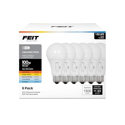 A19 LED Light Bulb (White + Non-dimmable / 6 Count (Pack of 1))