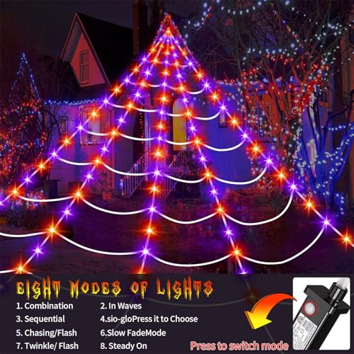 Halloween Giant Spider Web Lights Decorations Outdoor (Dark Purple Orange)