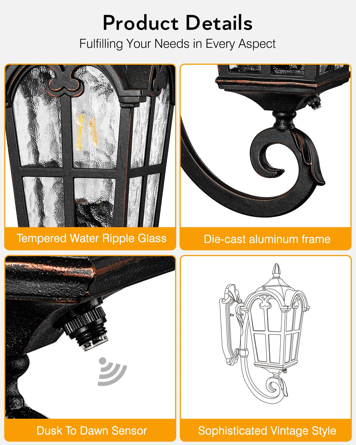 Outdoor Wall Light (Vintage ORB(Gold Trim) / Up 1-Pack)