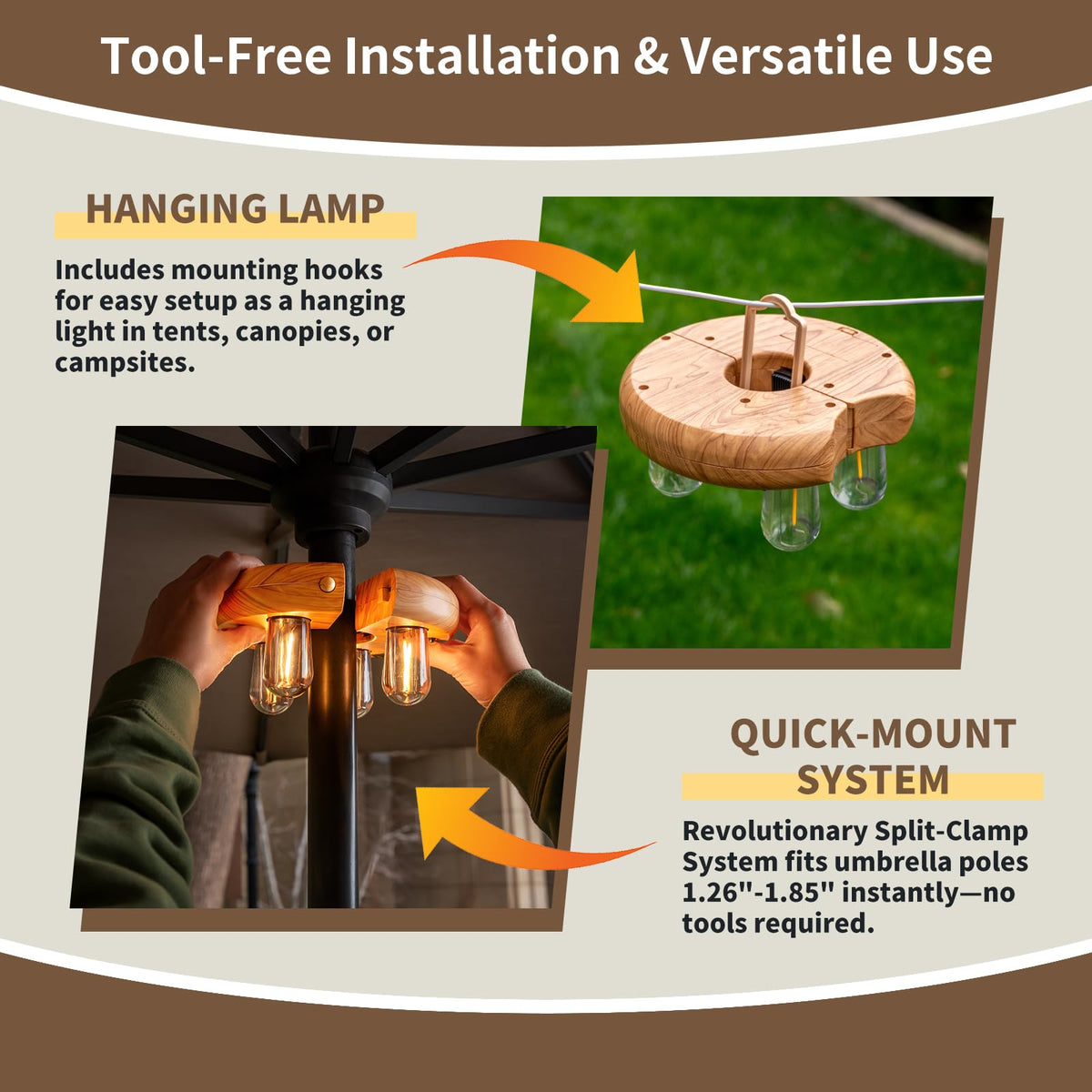 Wood Grain Patio Umbrella Light with Remote Control (Wood Grain)