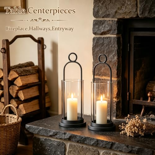 Wall Candle Sconces Hurricane Candles Holder (Black)