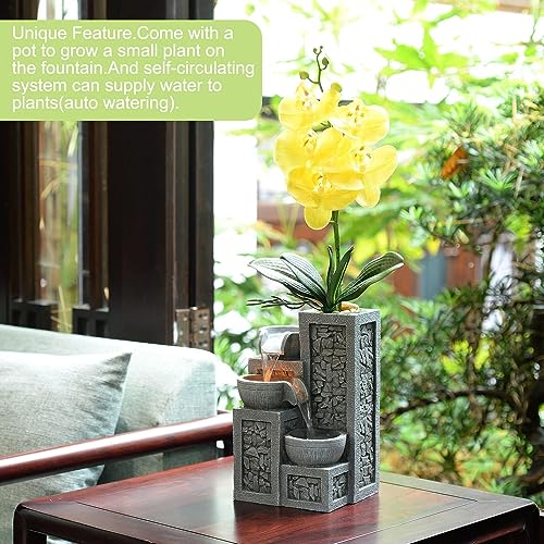 Indoor Tabletop Water Fountain (Gray 3-tier Bonsai / 7"L x 6"W x 10"H)