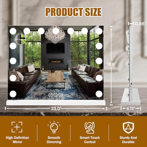 Vanity Mirror with Lights (White / 23"L x 18"W)