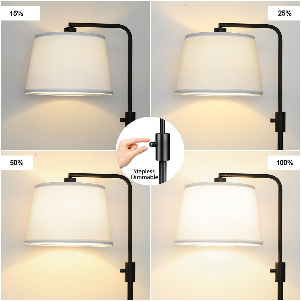 Upgraded】 Dimmable Floor Lamp (Matte Black-White Shade)