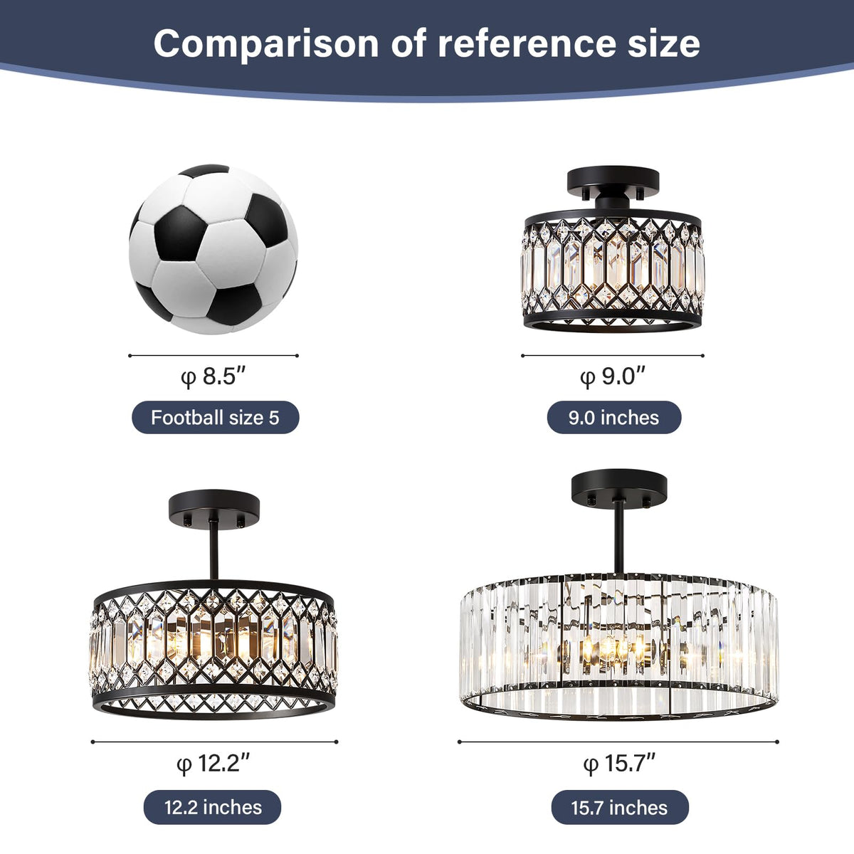 Crystal Black Ceiling Light (Black / 15.7 Inch)