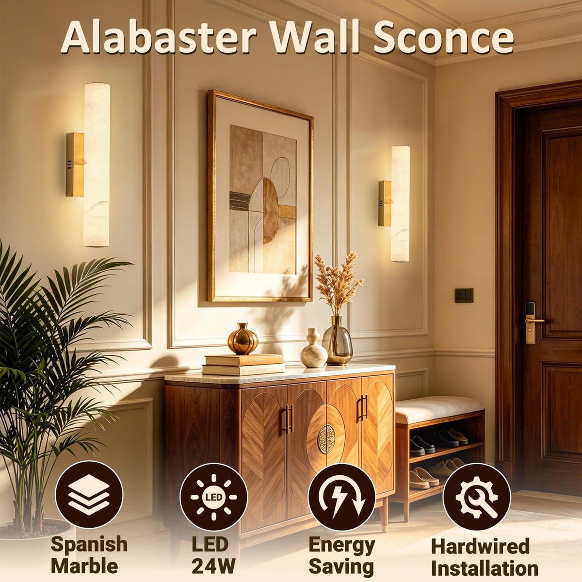 20in Alabaster Wall Sconces (Gold-20in-1 Pack)