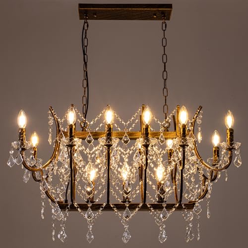 Crystal Chandelier Farmhouse Rectangle Chandeliers for Dining Room (Transparent / 34 inch)