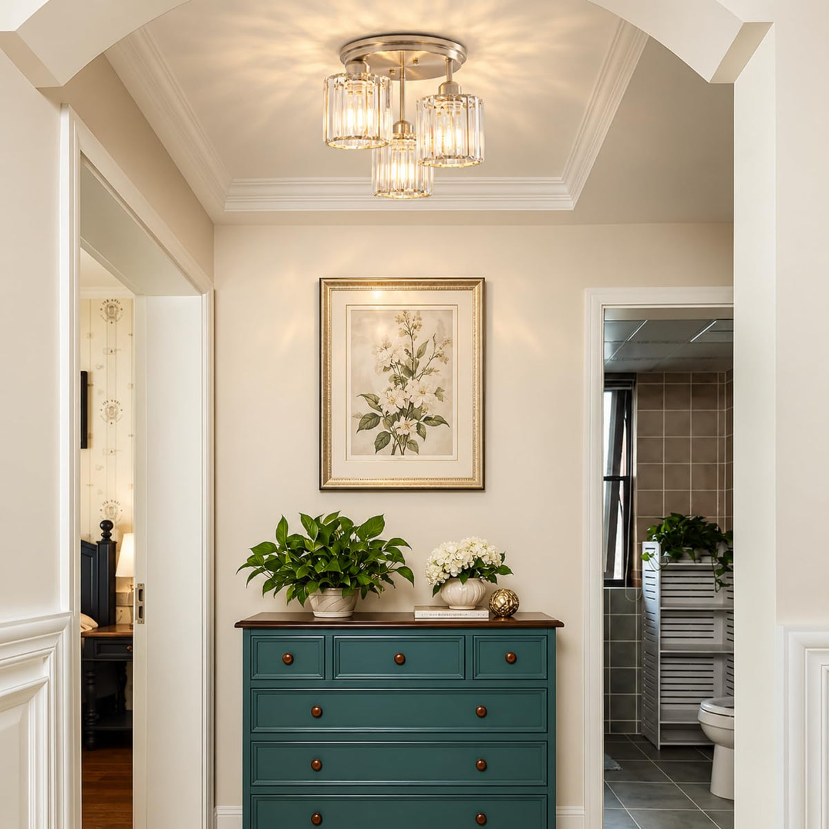 Crystal Semi Flush Mount Ceiling Light (Nickel)