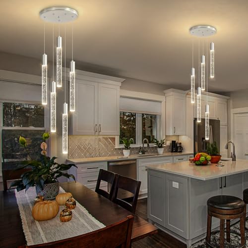 5 Lights Chandelier Modern Crystal Glam Light Remote Dimmable Pendant Lighting for Kitchen Island Dining Room Shiny Silver Light (5 lights / Silver)