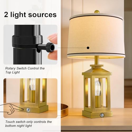 Modern Table Lamps Set of 2 for Living Room 23.75" Bedroom Nightstand Lamps (Gold)