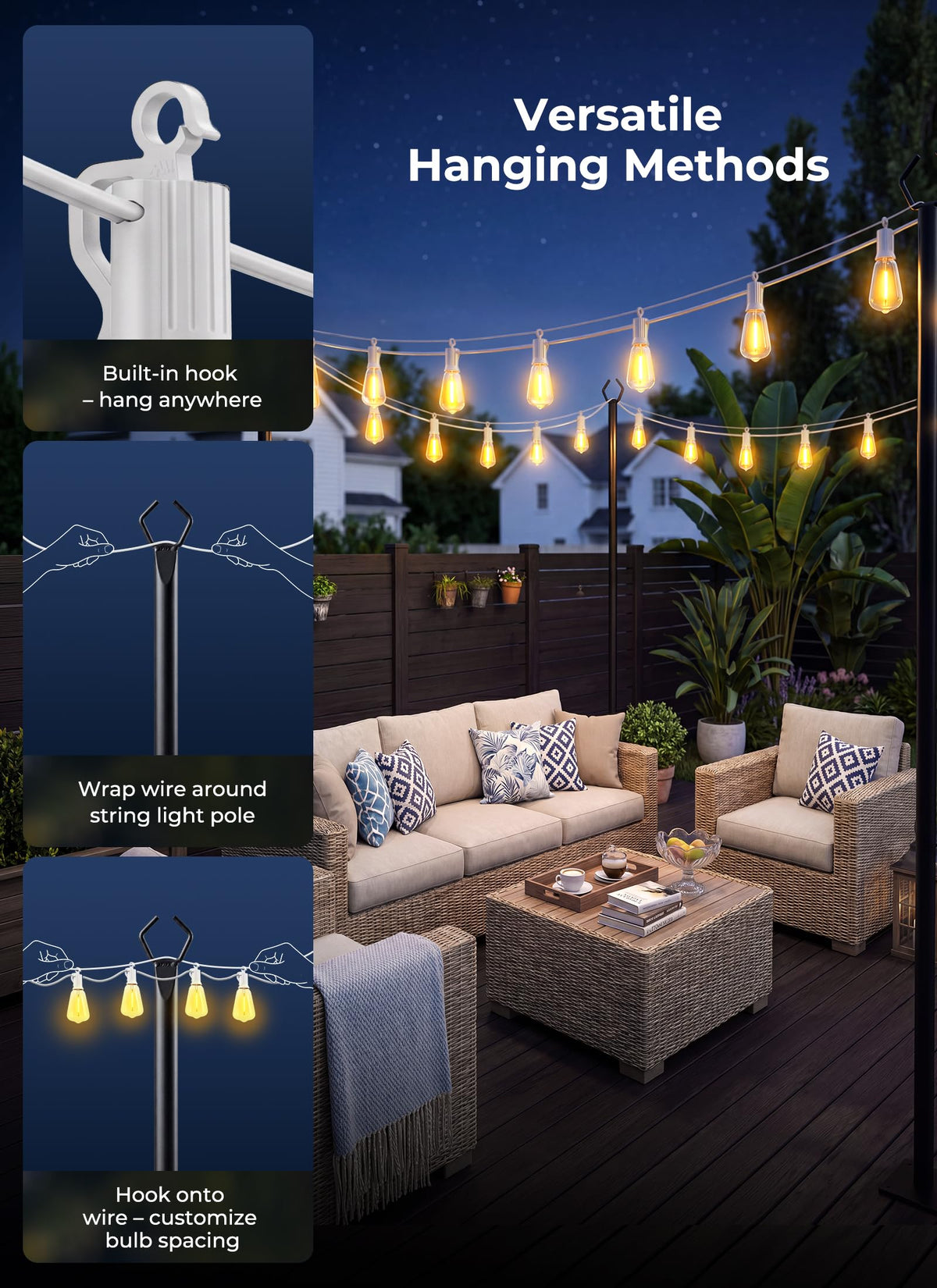 100FT Solar String Lights Outdoor (100FT(White line))