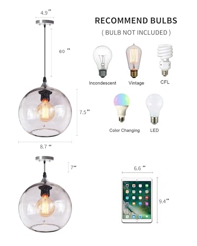 Pendant Lights Kitchen Island Glass Blown Lighting Modern Globe Seeded Brushed Nickle 7" Diam
