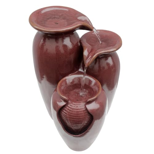 Jar 3 Tiered Floor Waterfall Fountain with Pump for Outdoor Patio Garden Backyard Decking (Vintage Red)