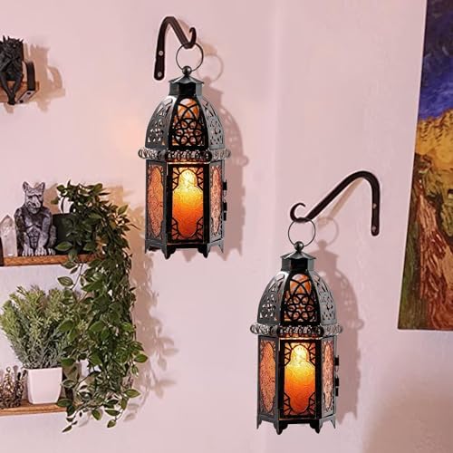 Vintage Large Size Decorative Ramadan Candle Lantern (Large / Amber - 12.8''h)