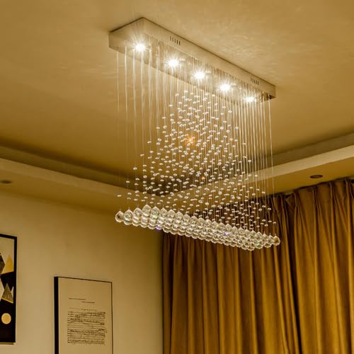 Contemporary Modern Crystal Chandelier Flush Mount Chandelier Rain Drop Lighting Led Ceiling Bathroom Fixtures Pendant Lamp for Living Dining Room Foyer Bedroom Hallway L32 X W8 X H26 (04-Silver L3...