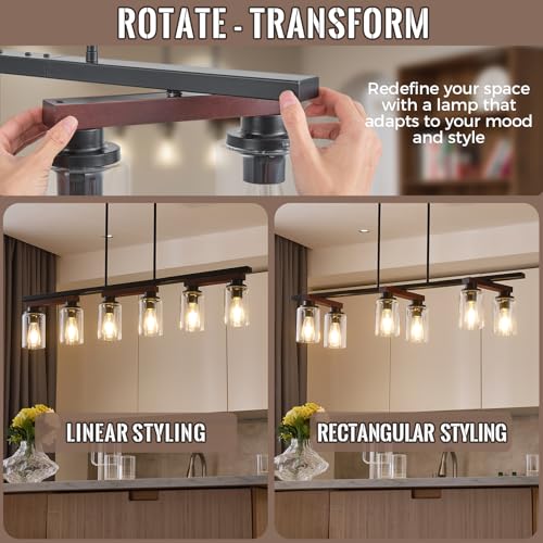 6 Light Black Linear Chandelier (Black+Clear Glass / 6 Light)