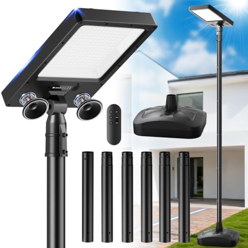 Movable Outdoor Solar Yard Lights with Pole ((Dual Speakers)102″ with water-fillable base)