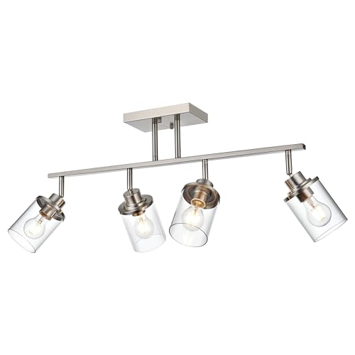4 Lights Directional Ceiling Light Fixtures with Flexibly Rotatable Light Head Brushed Nickel Bathroom Lights Modern Complete Track Lighting Kits with Clear Glass Shade (Brushed Nickel / 4-Light)