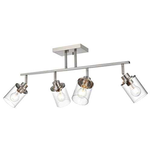 4 Lights Directional Ceiling Light Fixtures with Flexibly Rotatable Light Head Brushed Nickel Bathroom Lights Modern Complete Track Lighting Kits with Clear Glass Shade (Brushed Nickel / 4-Light)