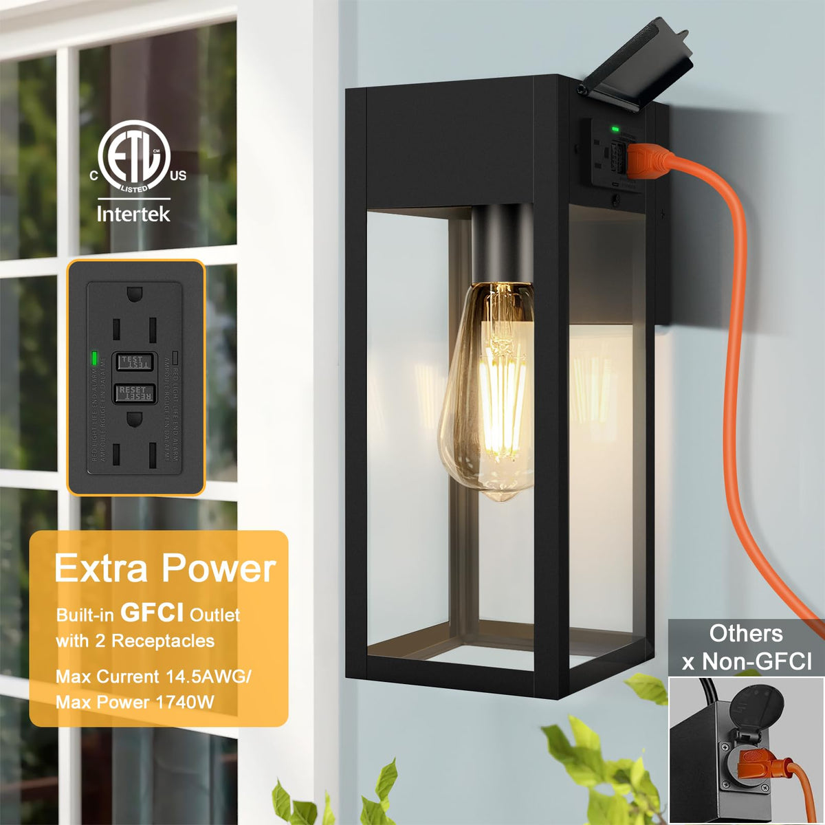 Porch Lights with GFCI Outlet (Black 1-Pack (With Outlet) / No Sensor, Standard)