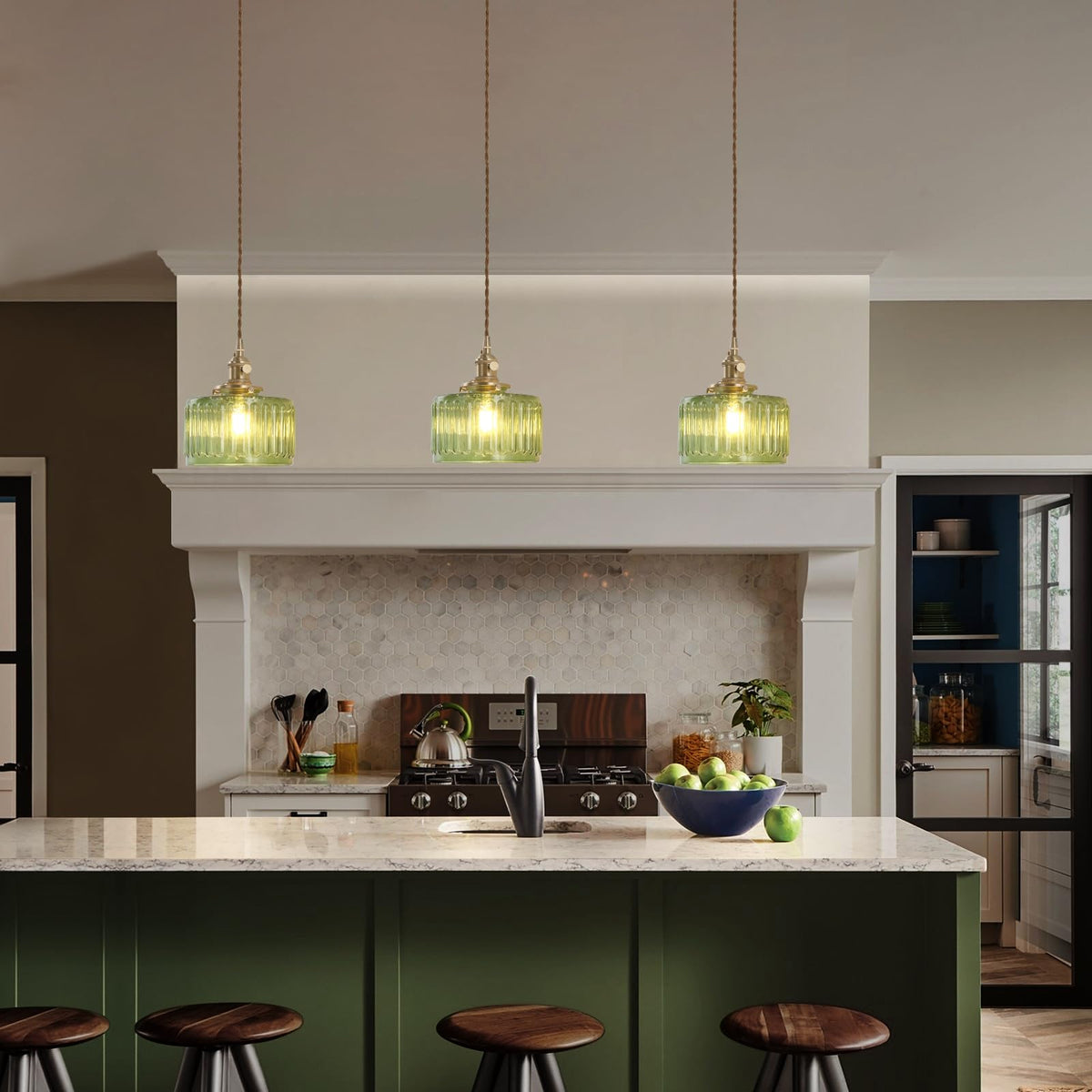Pendant Light with Green Striped Glass Lmapshade (Z-Striped Green new)