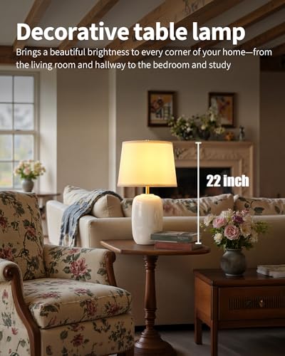 22 Inch White Ceramic Table Lamps Set of 2 (H22" White Ceramic + White Shade (2 Pack) / H22 × ∅12.2 inch)
