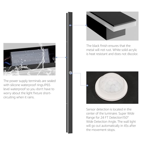 2 Pack 47.25inch Motion Sensor Long Outdoor Wall Lights 35W Black 3000K Warm White Motion Porch Lights IP65 Waterproof Exterior Wall Light Fixtures for Garage Patio Porch (47.25inch)