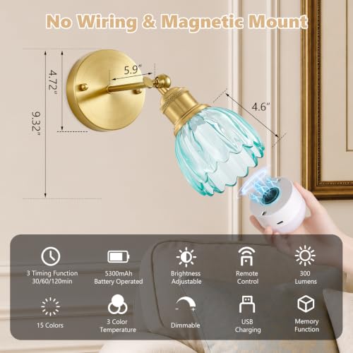 Vintage Battery Operated Wall Sconce (Gold-Sky Blue / Gold)
