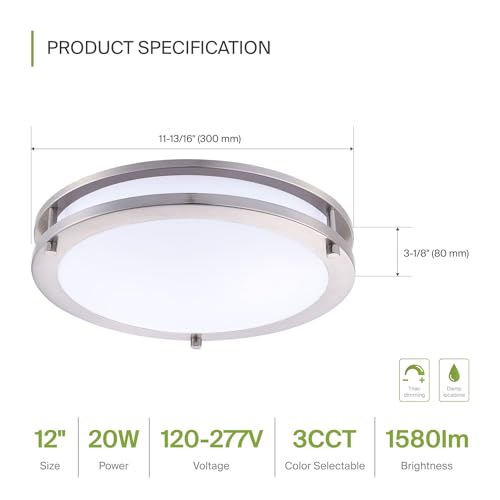 LED 12" Round Flush Mount Lighting (Brushed Nickel)