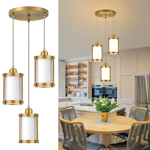 Brushed Gold 3 (Gold + Milk Glass / 3-Light Ceiling Chandelier)