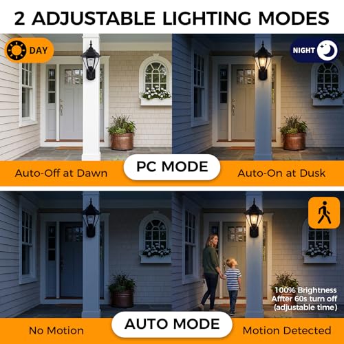 18.5"Large Outdoor Motion Sensor Porch Light Dusk to Dawn Wall Sconce Light (Black / Large - 1 Pack)