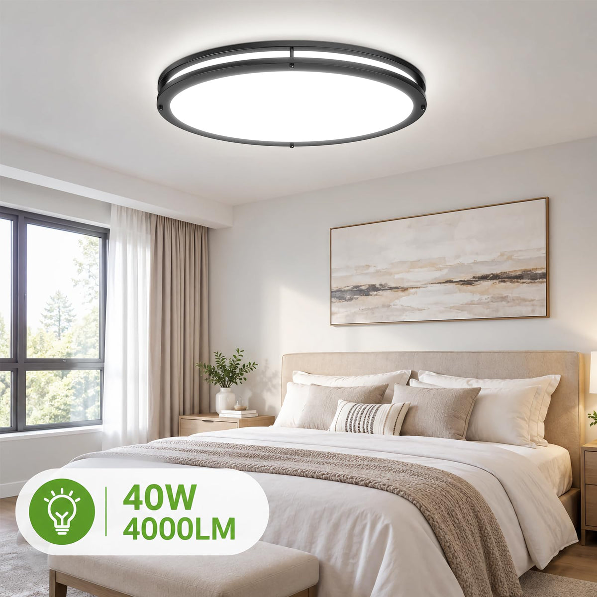 2 Pack 24 Inch Oval Flush Mount Ceiling Light Fixtures 40W 5CCT Selectable (Black / 24 Inch)